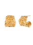 Chunky gold-plated hoop earrings with organic crumpled texture on cream background, 21.5mm sculptural design